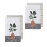 Ladelle Revive Plants Set of 4 Cotton Kitchen Towels Brown Pot