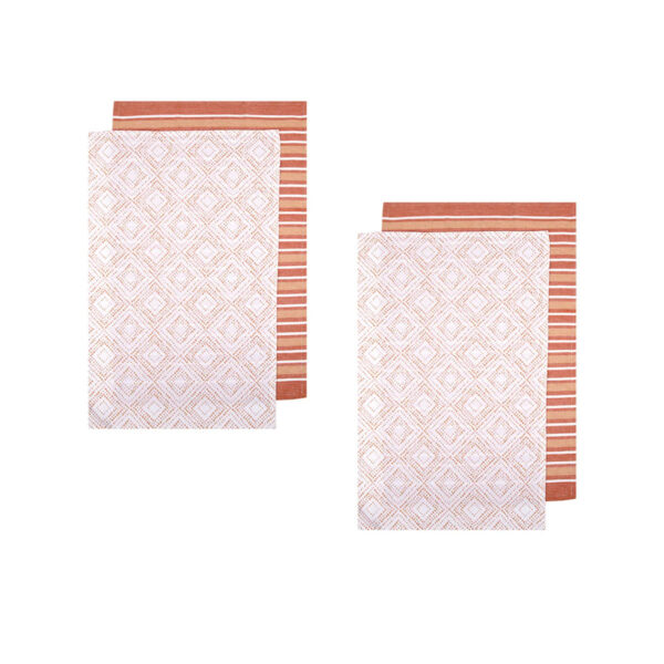 Ladelle Sanctuary Geo Terracotta Set of 4 Cotton Kitchen Towels 45 x 70 cm