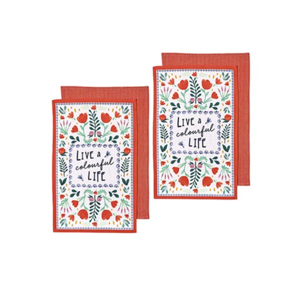 Ladelle Villa Set of 4 Cotton Kitchen Towels Red