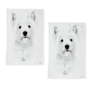 Set of 2 Delightful Dogs Cotton Kitchen Tea Towels 50 x 70 cm West