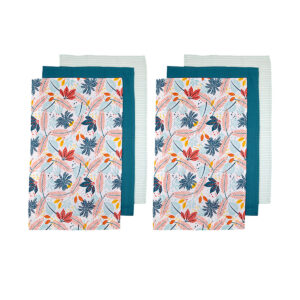 Ladelle Set of 6 Zest Bright Cotton Kitchen Tea Towels 50 x 70 cm Leaves