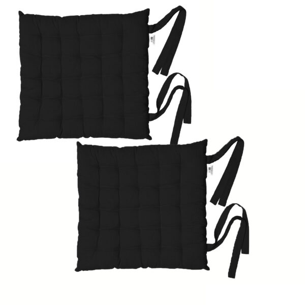 Rans Set of 2  Cotton Chair Pads 40x40 cm - Plain Black