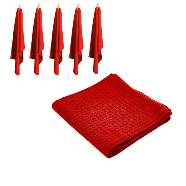 Rans Set of 6 Cotton Waffle Tea Towels 50x70 cm - Red