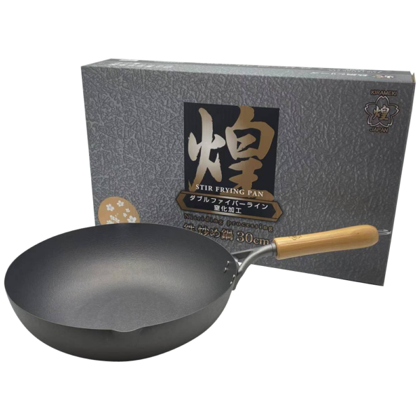 Kirameki Premium Cast Iron Nitriding Processing Stir-fry Wok (Made in Japan) - 30cm