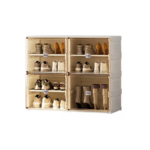 Kylin Cubes Storage Folding Shoe Cabinet With 2 Column & 7 Grids & 4 Brown Door