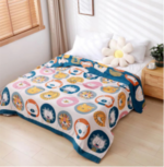 Whimsical Cartoon Animals Cotton Blanket Pattern