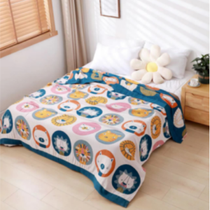 Whimsical Cartoon Animals Cotton Blanket Pattern