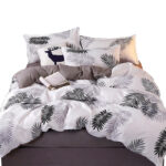 Palm Leaves Pattern Aloe Cotton Flat Sheet Quilt Cover Pillowcases 4pcs Bedding Set (Queen)