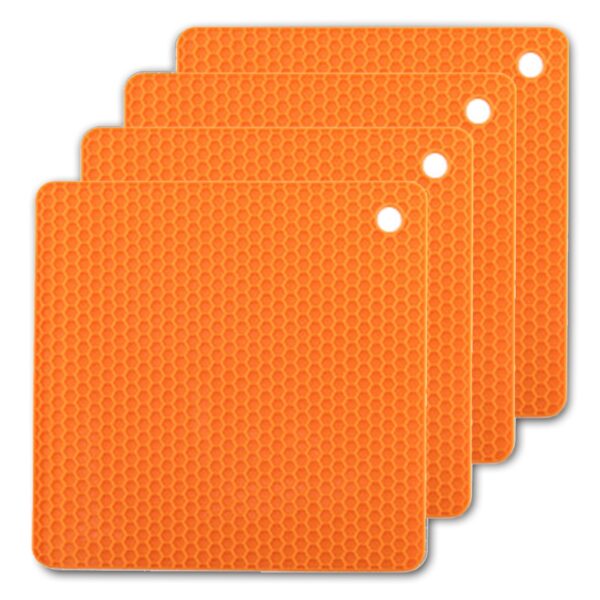 4 Pack Multi Purpose Silicone Insulation Mat Heat-Resistant Dishes Pads(Orange)