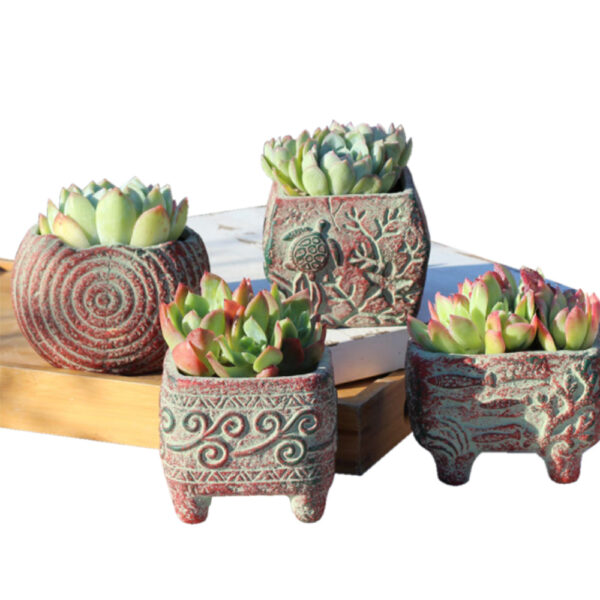 4/5/6 Pots Set Ceramic Clay Pottery Pots Succulent Flower Planter Draining Hole( 02# 4 Pots Set)