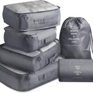 6 Pcs Waterproof Compression Packing Cubes Large Travel Luggage Organizer Storage (Grey)