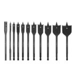 11Pc Spade Drill Bit Set & Extension Flat Wood Boring With Hex Key + Carry Pouch