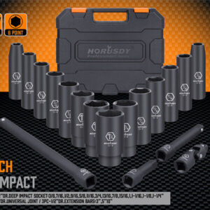 18Pc Deep Impact Socket Set Imperial / SAE Extension Flexible Adaptor 1/2" Drive