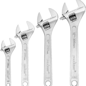 4Pc Adjustable Wrench Set Heavy Duty Shifter Spanner Wide Open Jaw 6"/8"/10"/12"