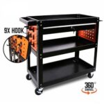 3-Tier Drawer Tool Storage Trolley Workshop Cart Steel Chest w/t Pegboard Hooks