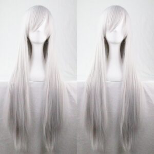 New 80cm Straight Sleek Long Full Hair Wigs w Side Bangs Cosplay Costume Womens  Silver