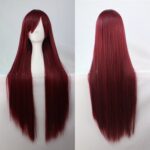 New 80cm Straight Sleek Long Full Hair Wigs w Side Bangs Cosplay Costume Womens  Burgundy