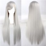 New 80cm Straight Sleek Long Full Hair Wigs w Side Bangs Cosplay Costume Womens  Grey