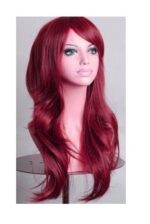 70cm Wavy Curly Sleek Full Hair Lady Wigs w Side Bangs Cosplay Costume Womens  Burgundy