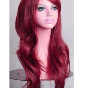 70cm Wavy Curly Sleek Full Hair Lady Wigs w Side Bangs Cosplay Costume Womens  Burgundy