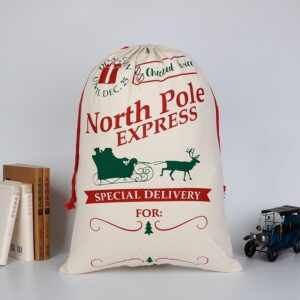 Large Christmas XMAS Hessian Santa Sack Stocking Bag Reindeer Children Gifts Bag  Cream - North Pole Express