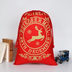 50x70cm Canvas Hessian Christmas Santa Sack Xmas Stocking Reindeer Kids Gift Bag  Red - Delivery by Reindeer