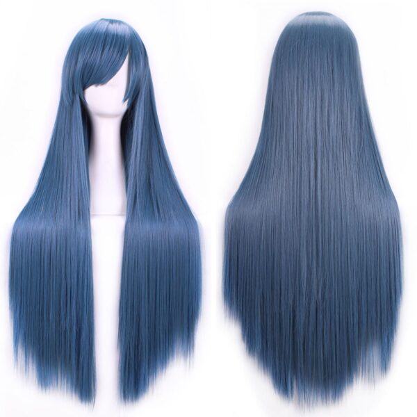 New 80cm Straight Sleek Long Full Hair Wigs w Side Bangs Cosplay Costume Womens  Dusty Blue