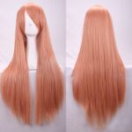 New 80cm Straight Sleek Long Full Hair Wigs w Side Bangs Cosplay Costume Womens  Golden Pink