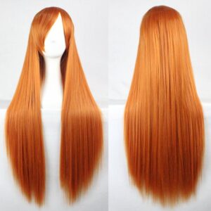 New 80cm Straight Sleek Long Full Hair Wigs w Side Bangs Cosplay Costume Womens  Orange