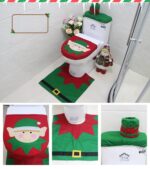 4pcs Christmas Toilet Seat Cover Rug Bathroom Set Santa Snowman Xmas Home Décor  Elf