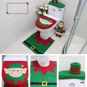 4pcs Christmas Toilet Seat Cover Rug Bathroom Set Santa Snowman Xmas Home Décor  Elf