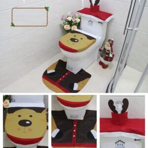 4pcs Christmas Toilet Seat Cover Rug Bathroom Set Santa Snowman Xmas Home Décor  Reindeer