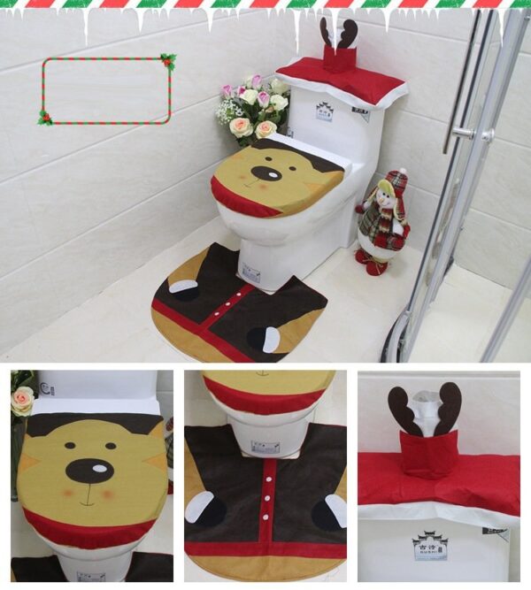 4pcs Christmas Toilet Seat Cover Rug Bathroom Set Santa Snowman Xmas Home Décor  Reindeer