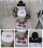 4pcs Christmas Toilet Seat Cover Rug Bathroom Set Santa Snowman Xmas Home Décor  Snowman A