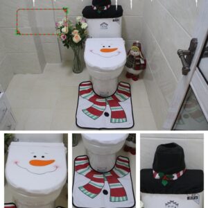 4pcs Christmas Toilet Seat Cover Rug Bathroom Set Santa Snowman Xmas Home Décor  Snowman A