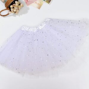 Sequin Tulle Tutu Skirt Ballet Kids Princess Dressup Party Baby Girls Dance Wear  White  Kids