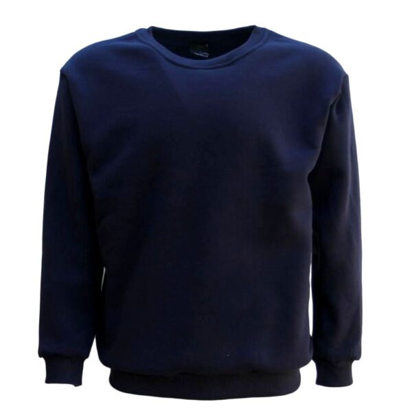 New Adult Unisex Plain Pullover Fleece Jumper Mens Long Sleeve Crew Neck Sweater  Navy  S