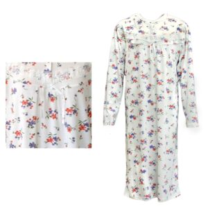 100% Cotton Women Nightie Night Gown Pajamas Pyjamas Winter Sleepwear PJs Dress  Red & Purple Flowers  12