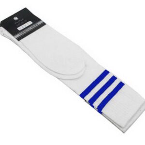 Mens Womens Sports Breathable Tube Long High Socks Knee Warm Casual Footy Soccer  White w Blue Stripes