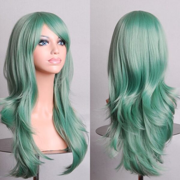 70cm Wavy Curly Sleek Full Hair Lady Wigs w Side Bangs Cosplay Costume Womens  Jade