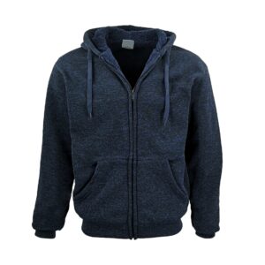 Men's Thick Zip Up Hooded Hoodie w Winter Sherpa Fur Jumper Coat Jacket Sweater  Navy  S