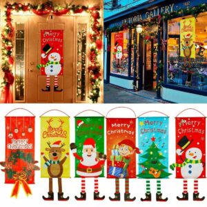 Christmas Hanging Banner Flag Door Window Décor Santa Reindeer Snowman Ornaments  Set of 6