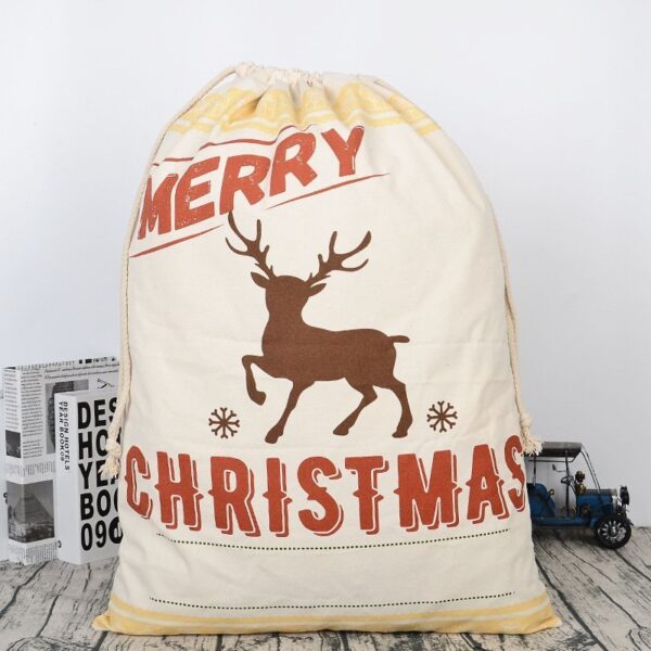 50x70cm Canvas Hessian Christmas Santa Sack Xmas Stocking Reindeer Kids Gift Bag  Cream - Reindeer