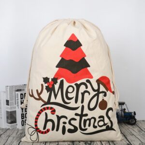 Large Christmas XMAS Hessian Santa Sack Stocking Bag Reindeer Children Gifts Bag  Cream - Christmas Tree