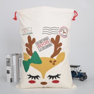 Large Christmas XMAS Hessian Santa Sack Stocking Bag Reindeer Children Gifts Bag  Cream - Reindeer Girl Makeup