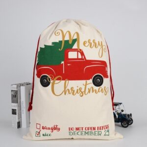 Large Christmas XMAS Hessian Santa Sack Stocking Bag Reindeer Children Gifts Bag  Cream - Tree In Truck