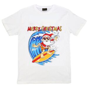 New Funny Adult Xmas Christmas T Shirt Tee Mens Womens 100% Cotton Jolly Ugly  Santa Surf (White)  S