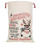 Large Christmas XMAS Hessian Santa Sack Stocking Bag Reindeer Children Gifts Bag  Cream - Reindeer Mail (2)