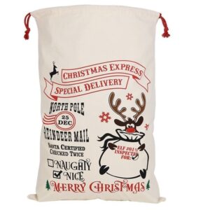 50x70cm Canvas Hessian Christmas Santa Sack Xmas Stocking Reindeer Kids Gift Bag  Cream - Reindeer Mail (2)