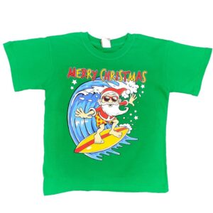 New Funny Adult Xmas Christmas T Shirt Tee Mens Womens 100% Cotton Jolly Ugly  Santa Surf (Green)  XS